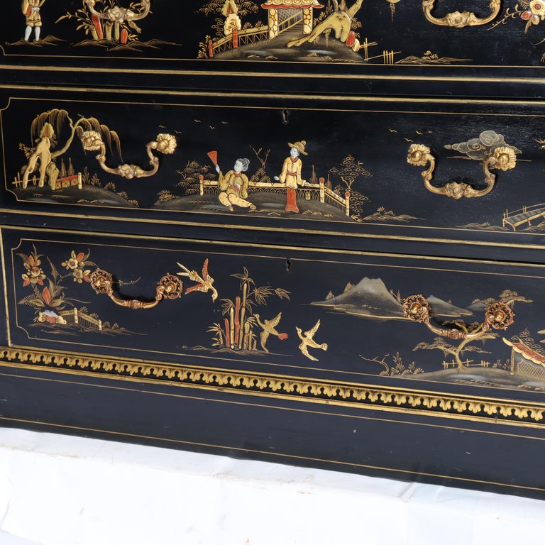 S. Hille & Co. English Ebonized & Gilt Chinoiserie Decorated Cupboard c1930