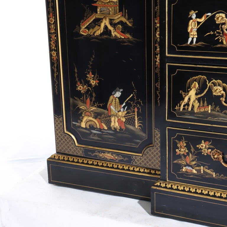 S. Hille & Co. English Ebonized & Gilt Chinoiserie Decorated Cupboard c1930