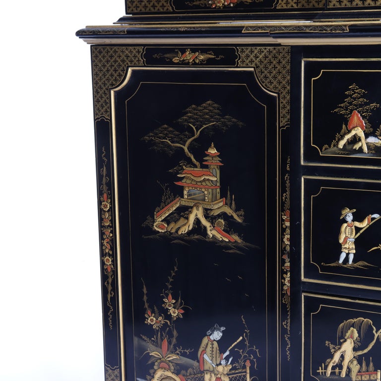 S. Hille & Co. English Ebonized & Gilt Chinoiserie Decorated Cupboard c1930