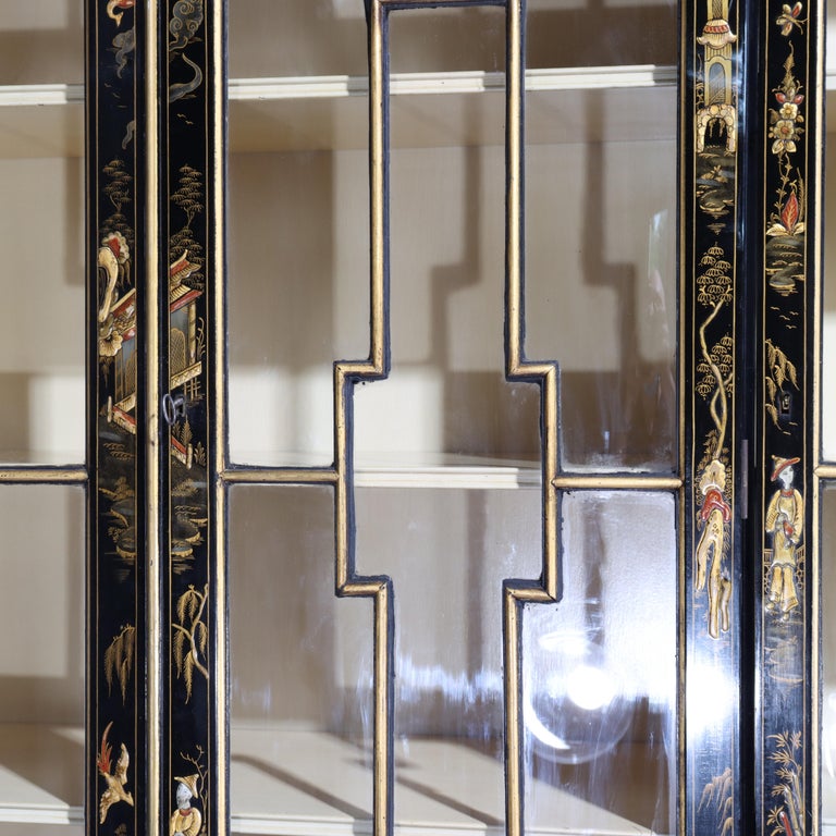 S. Hille & Co. English Ebonized & Gilt Chinoiserie Decorated Cupboard c1930