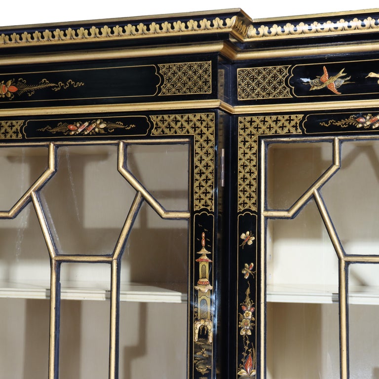 S. Hille & Co. English Ebonized & Gilt Chinoiserie Decorated Cupboard c1930