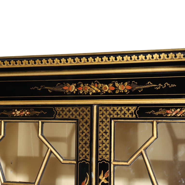 S. Hille & Co. English Ebonized & Gilt Chinoiserie Decorated Cupboard c1930