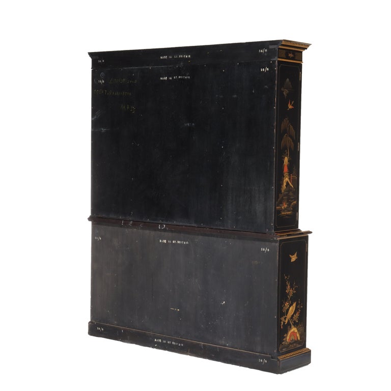 S. Hille & Co. English Ebonized & Gilt Chinoiserie Decorated Cupboard c1930