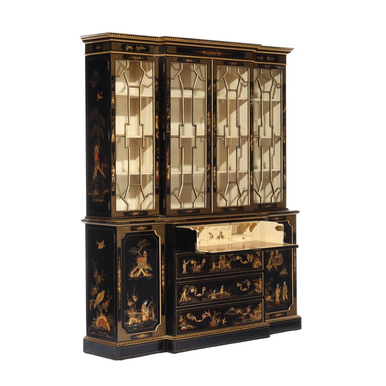 S. Hille & Co. English Ebonized & Gilt Chinoiserie Decorated Cupboard c1930