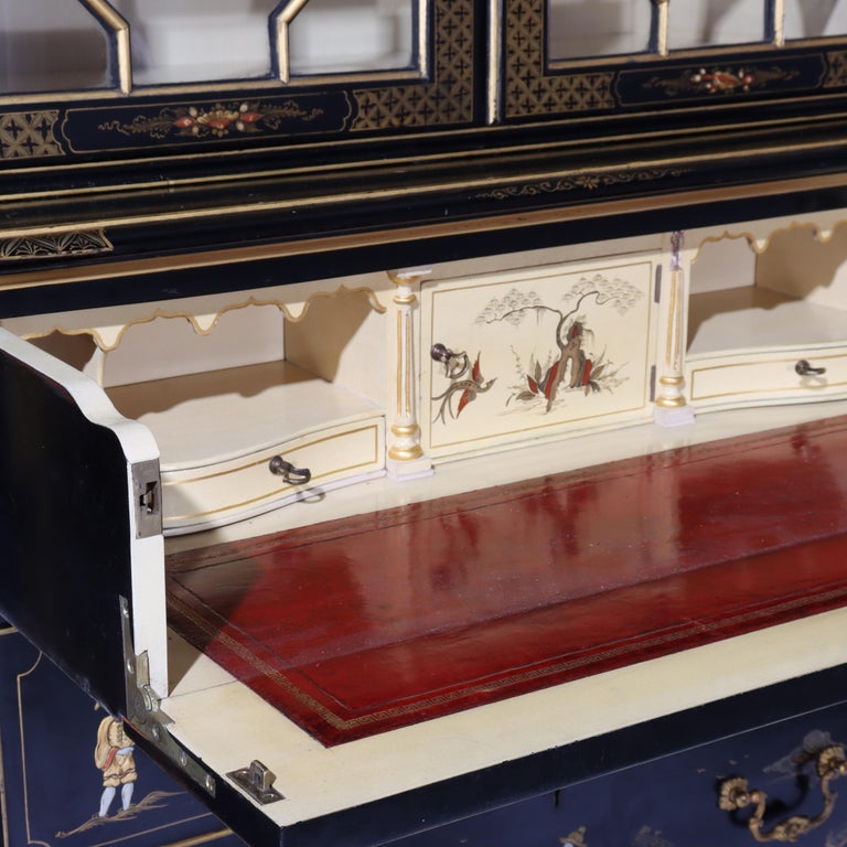 S. Hille & Co. English Ebonized & Gilt Chinoiserie Decorated Cupboard c1930