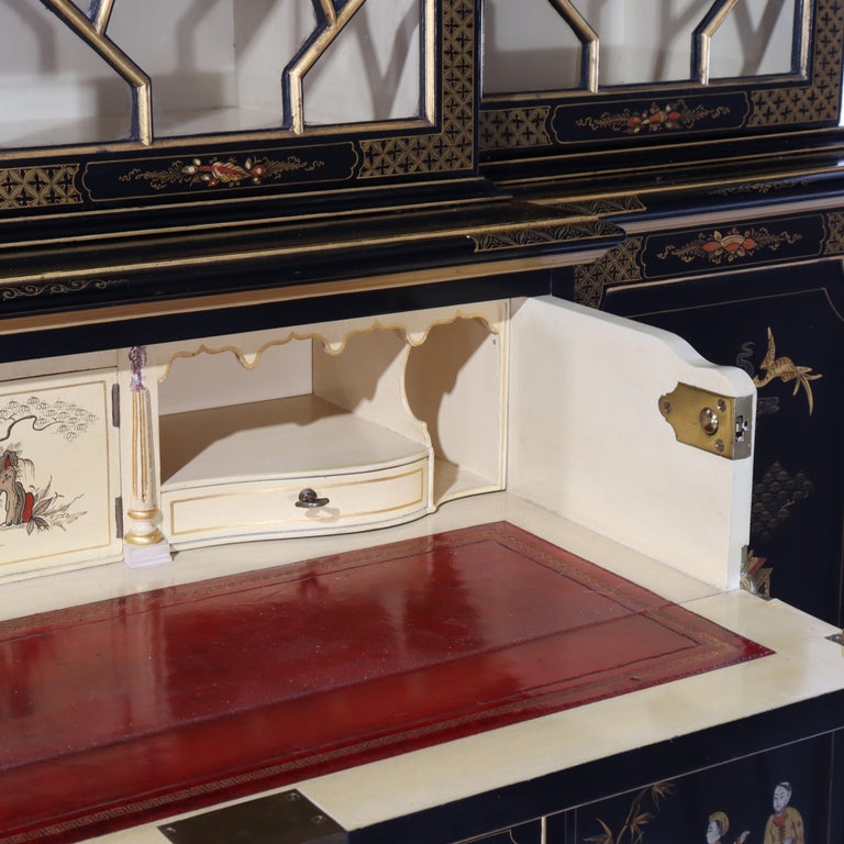 S. Hille & Co. English Ebonized & Gilt Chinoiserie Decorated Cupboard c1930