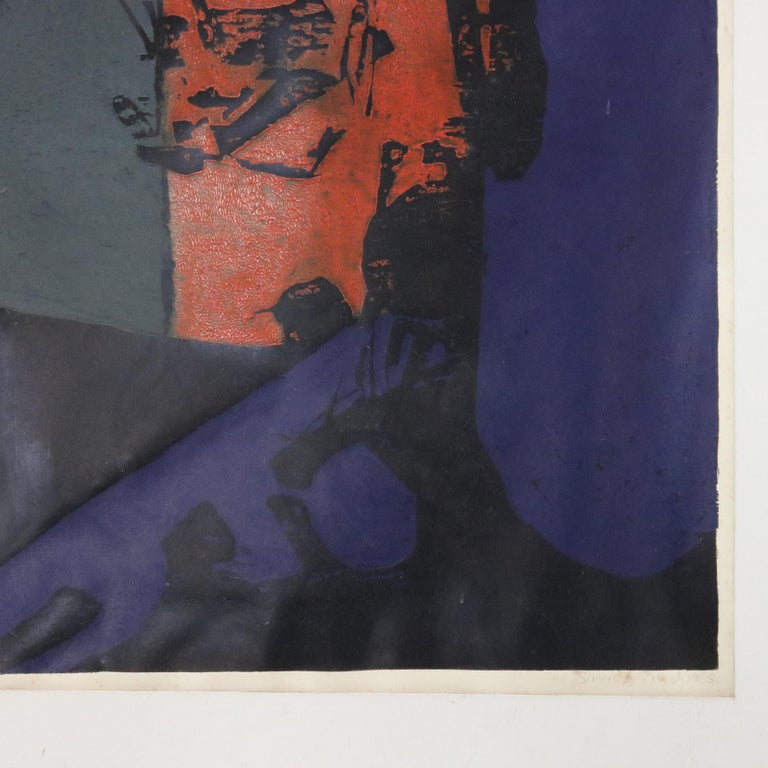 Mid Century Modern Abstract Impressionist Mixed Media C1968