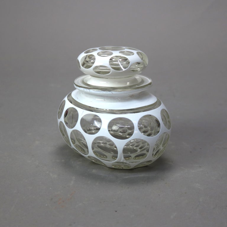Antique Bohemian Opalescent Cut to Clear Art Glass Jar with Lid C1890