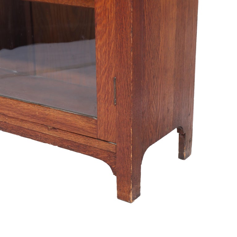 Antique Stickley School Oak 2 Door Bookcase With Leaded Glass c1920