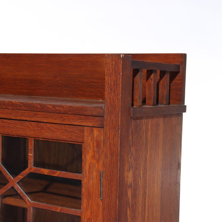 Antique Stickley School Oak 2 Door Bookcase With Leaded Glass c1920