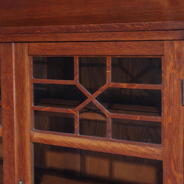 Antique Stickley School Oak 2 Door Bookcase With Leaded Glass c1920
