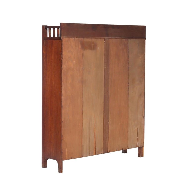 Antique Stickley School Oak 2 Door Bookcase With Leaded Glass c1920