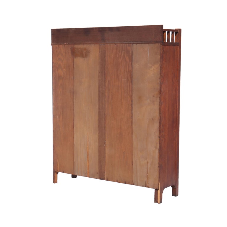 Antique Stickley School Oak 2 Door Bookcase With Leaded Glass c1920