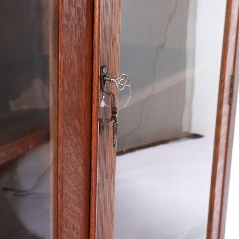 Antique Stickley School Oak 2 Door Bookcase With Leaded Glass c1920