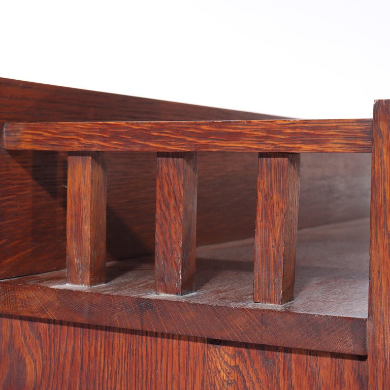 Antique Stickley School Oak 2 Door Bookcase With Leaded Glass c1920