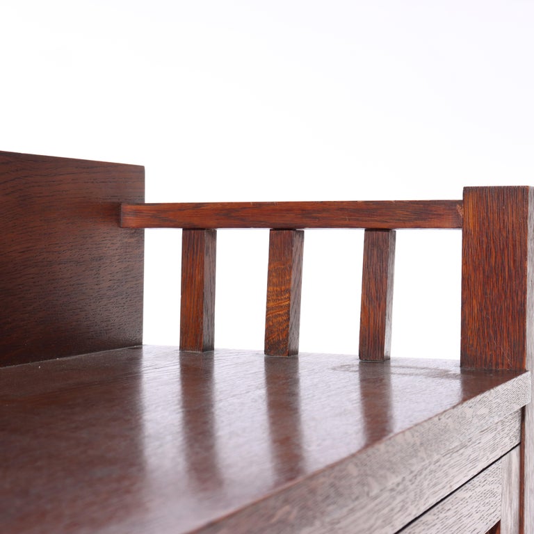Antique Stickley School Oak 2 Door Bookcase With Leaded Glass c1920
