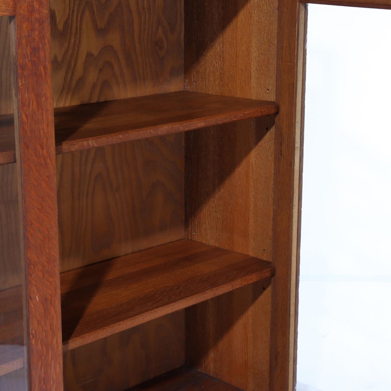 Antique Stickley School Oak 2 Door Bookcase With Leaded Glass c1920