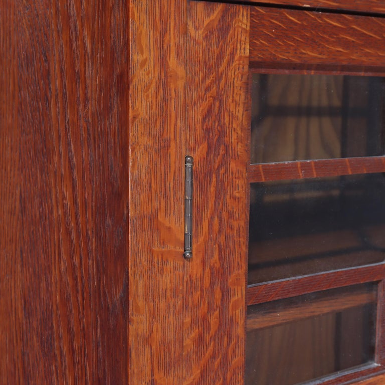 Antique Stickley School Oak 2 Door Bookcase With Leaded Glass c1920