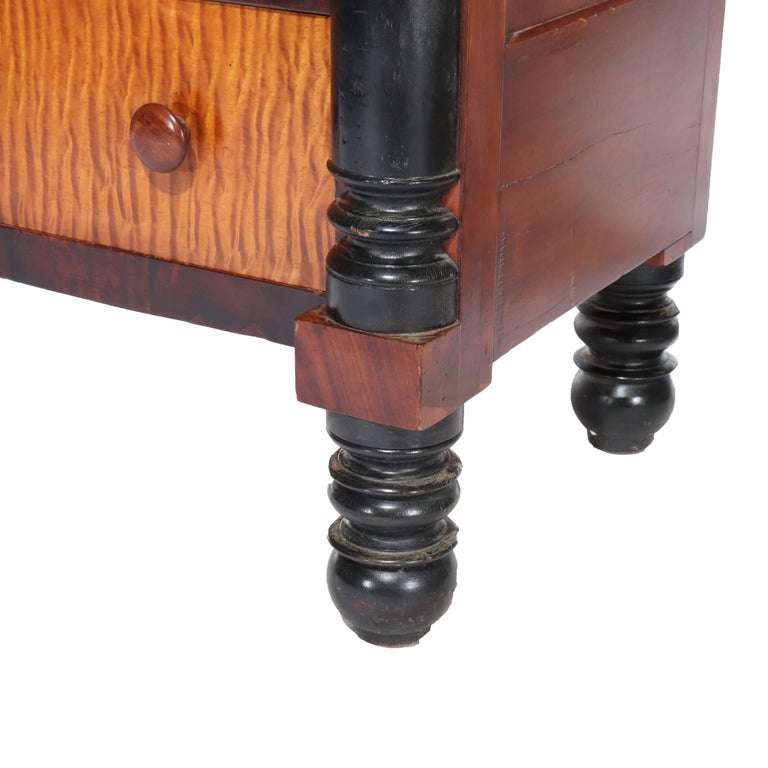 Antique American Empire Ebonized Cherry & Tiger Maple 6 Drawer Chest c1840