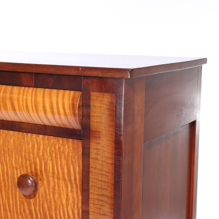 Antique American Empire Ebonized Cherry & Tiger Maple 6 Drawer Chest c1840