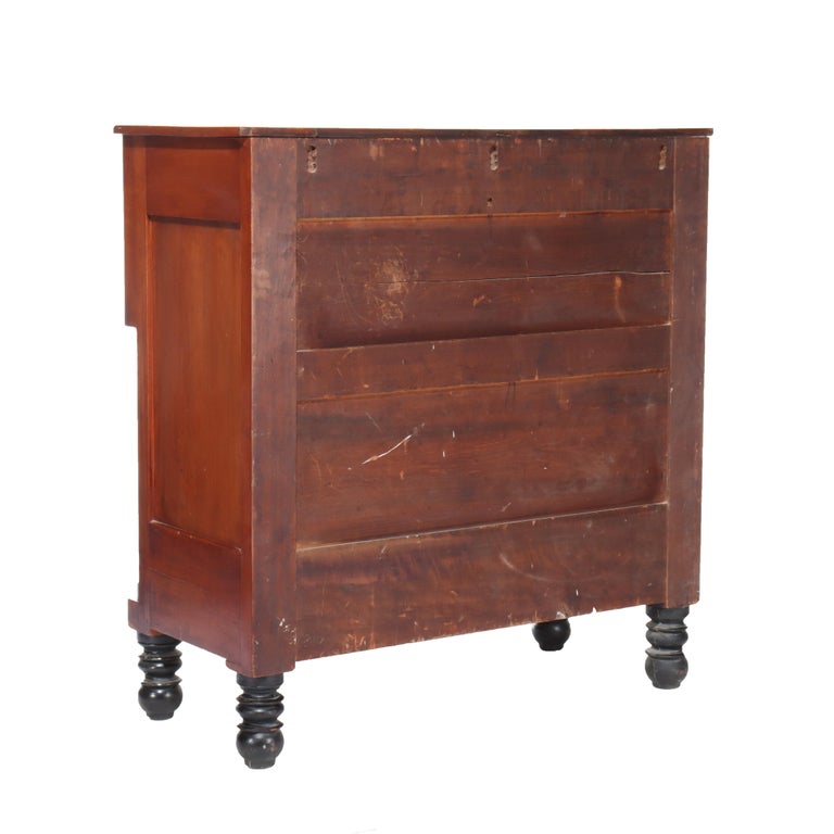 Antique American Empire Ebonized Cherry & Tiger Maple 6 Drawer Chest c1840