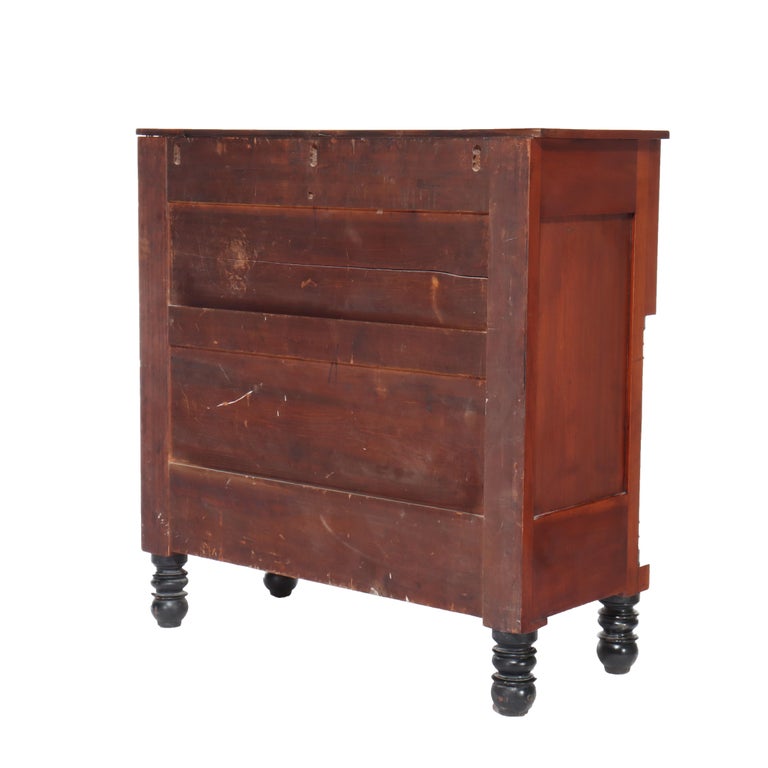 Antique American Empire Ebonized Cherry & Tiger Maple 6 Drawer Chest c1840