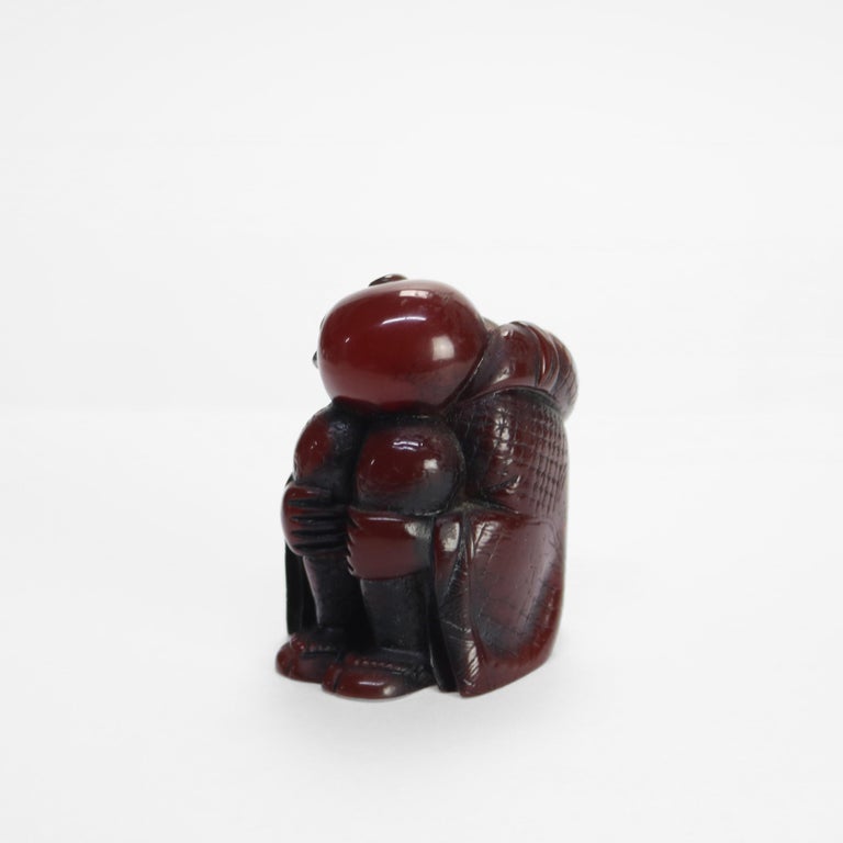 Antique Carved Amber Netsuke Buddha Figure C1900