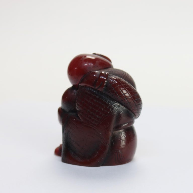 Antique Carved Amber Netsuke Buddha Figure C1900