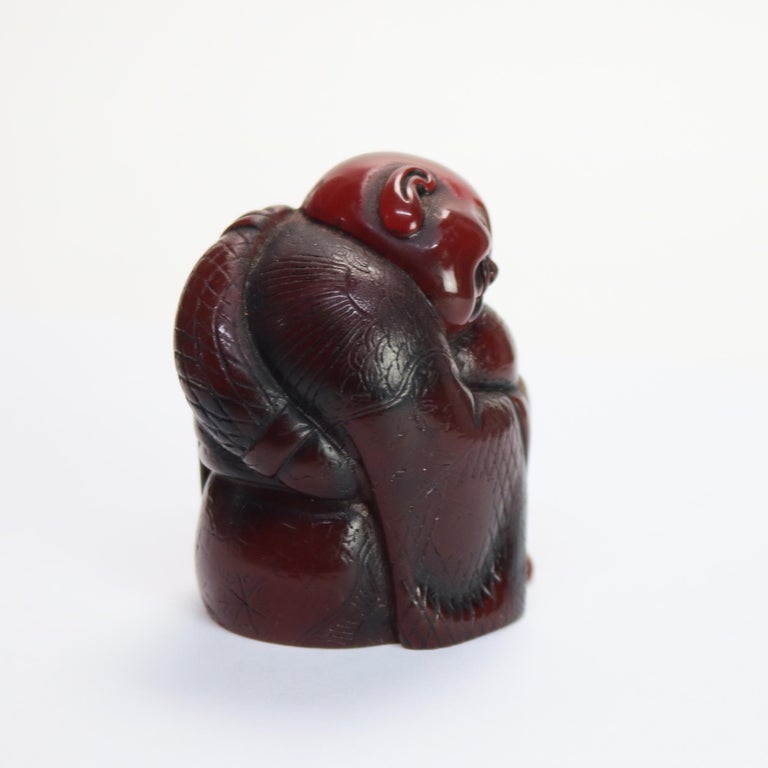 Antique Carved Amber Netsuke Buddha Figure C1900
