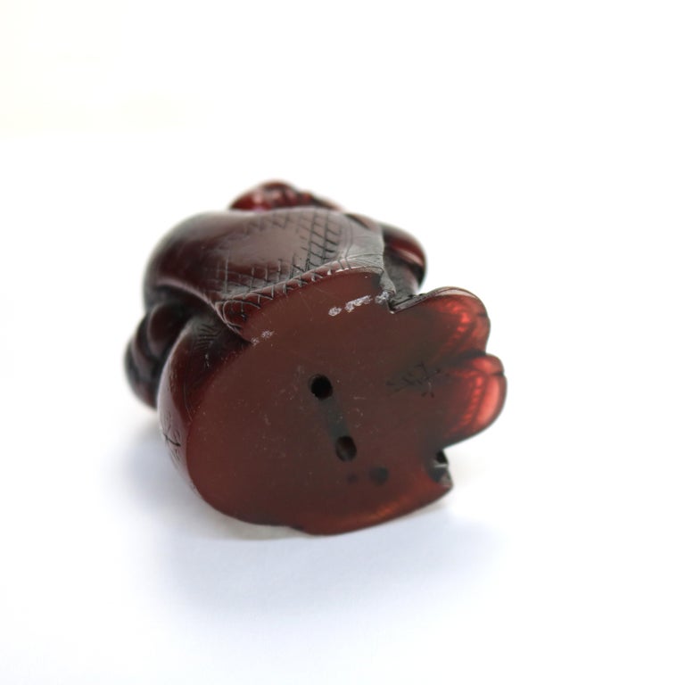 Antique Carved Amber Netsuke Buddha Figure C1900