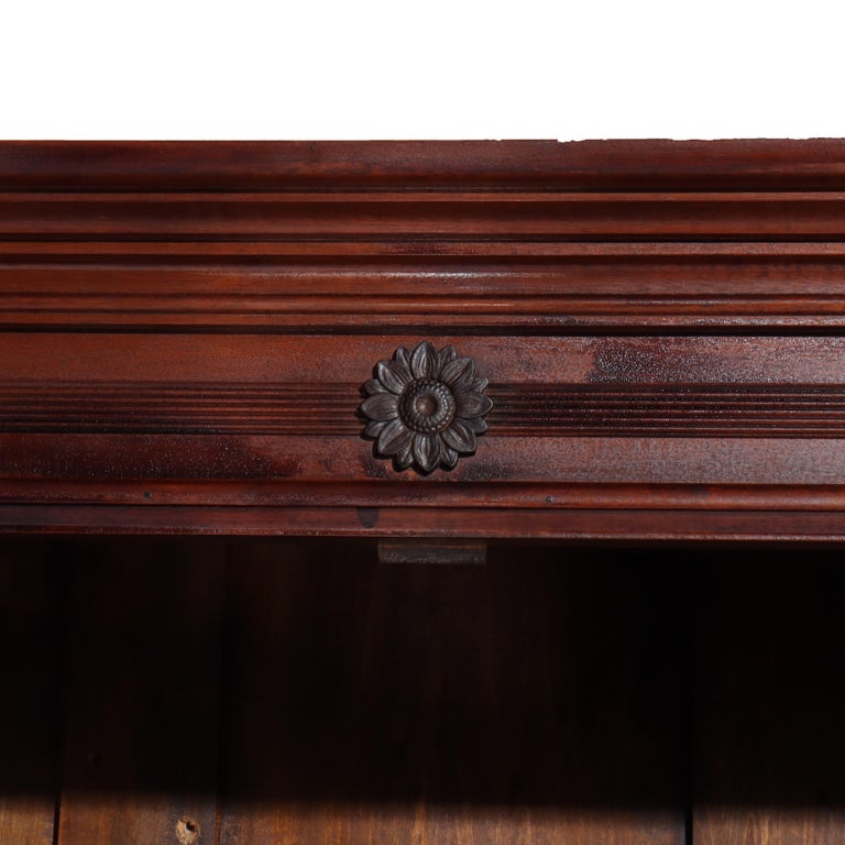 Antique Eastlake Chip Caved Walnut Barrel Roll Cylinder Secretary Desk c1890