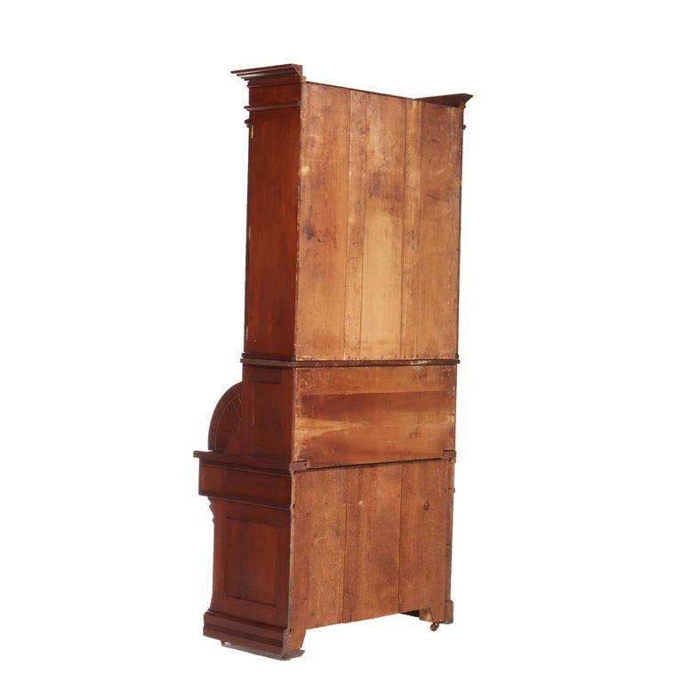 Antique Eastlake Chip Caved Walnut Barrel Roll Cylinder Secretary Desk c1890