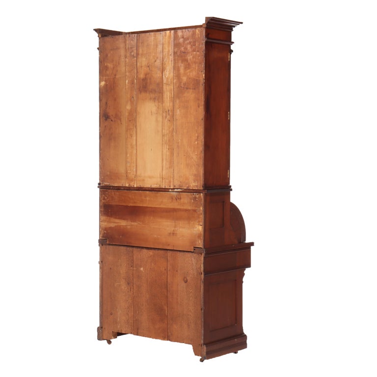 Antique Eastlake Chip Caved Walnut Barrel Roll Cylinder Secretary Desk c1890
