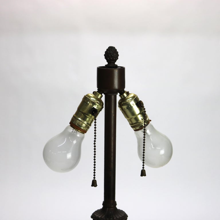 Antique Bradley & Hubbard School Six-Panel Slag Glass Table Lamp c1920