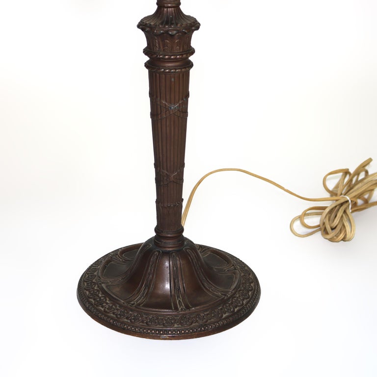 Antique Bradley & Hubbard School Six-Panel Slag Glass Table Lamp c1920
