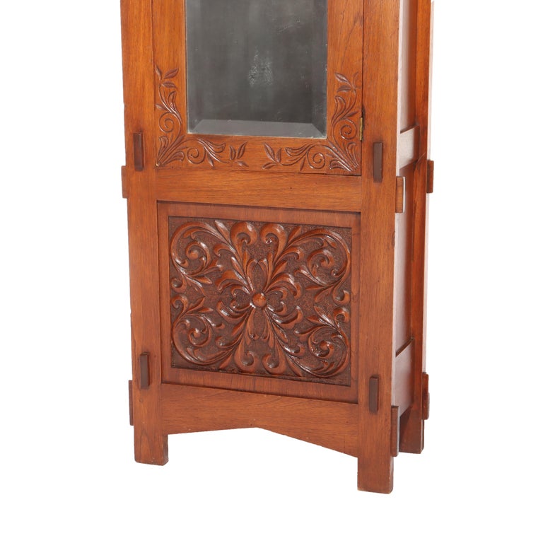 Stickley School Arts & Crafts Carved Mahogany Tall Case Grandfather Clock c1920