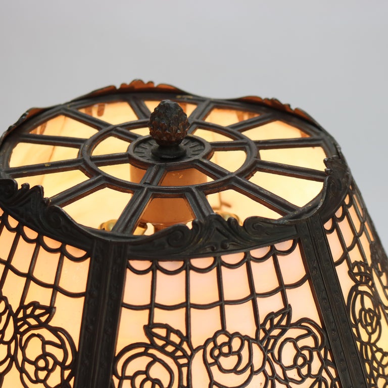 Antique Bradley & Hubbard School Six-Panel Slag Glass Table Lamp c1920
