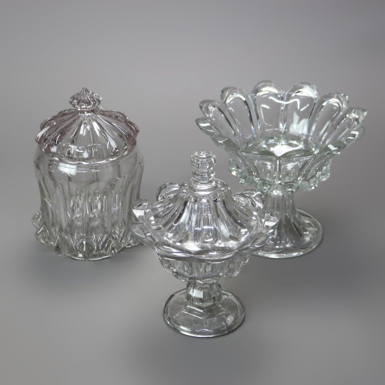 Three Antique Pressed Glass Pieces 19thC