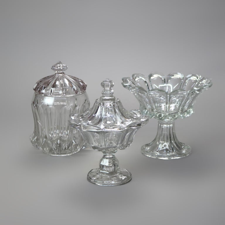 Three Antique Pressed Glass Pieces 19thC