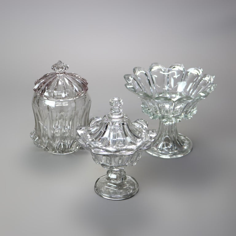 Three Antique Pressed Glass Pieces 19thC