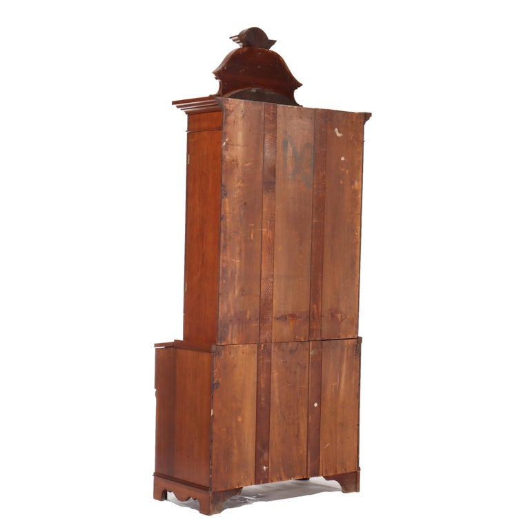 Antique Renaissance Revival Victorian Carved Walnut & Burl Secretary c1890