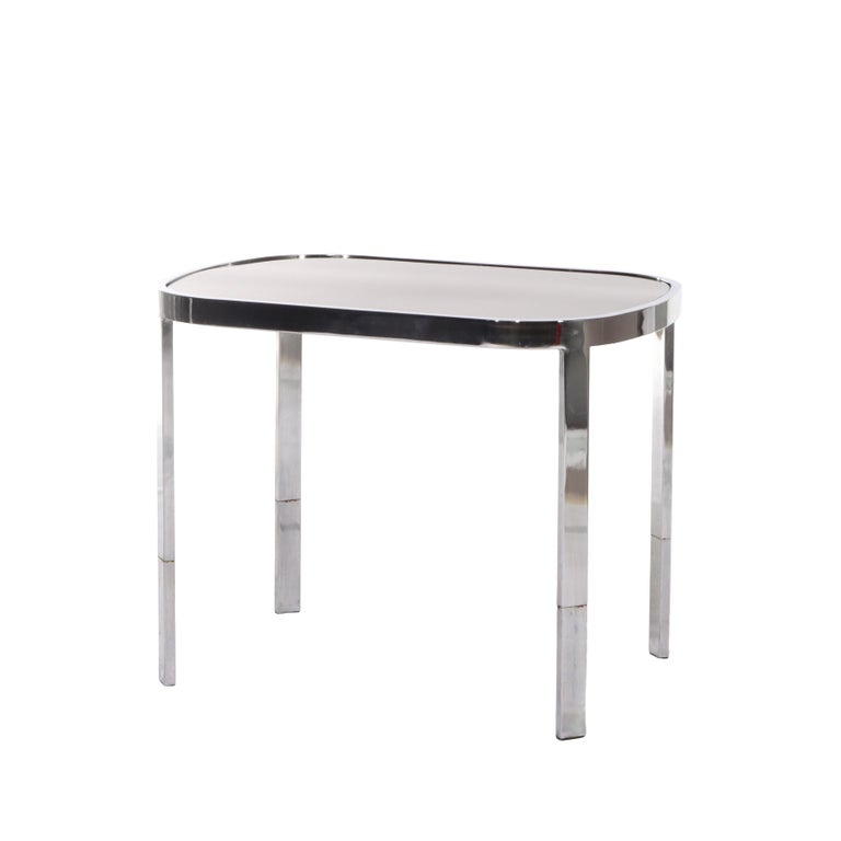 Pair Of Vintage Mid Century Modern Chrome & Ebonized Glass Top Tables C1960