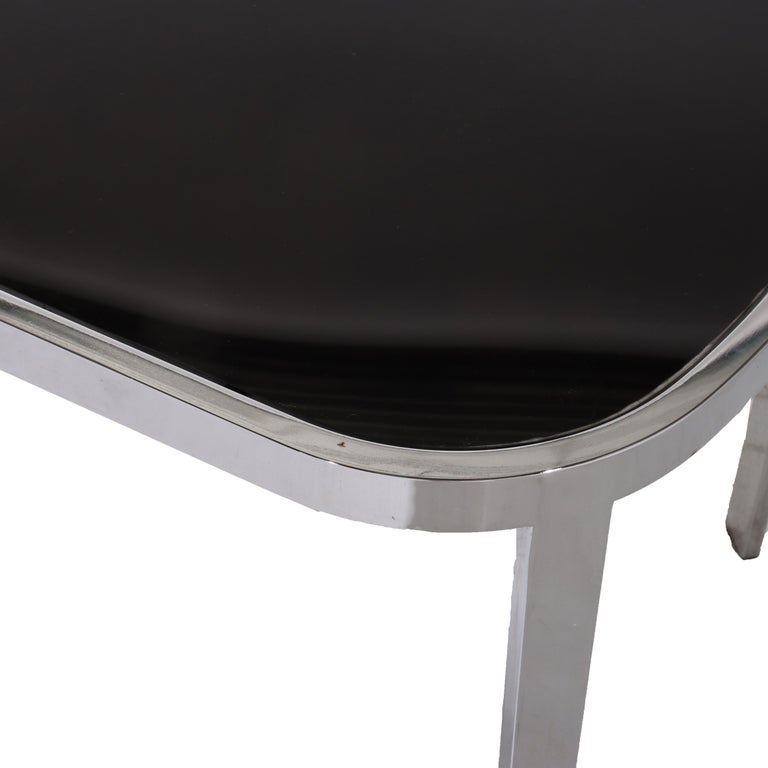 Pair Of Vintage Mid Century Modern Chrome & Ebonized Glass Top Tables C1960