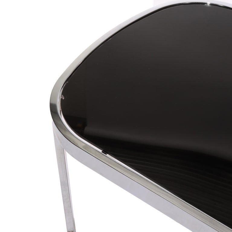 Pair Of Vintage Mid Century Modern Chrome & Ebonized Glass Top Tables C1960