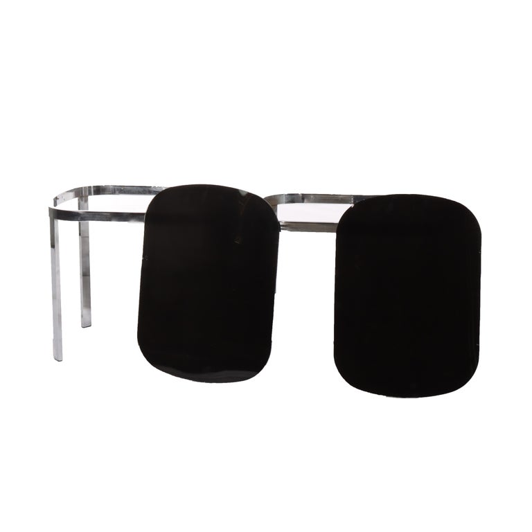 Pair Of Vintage Mid Century Modern Chrome & Ebonized Glass Top Tables C1960