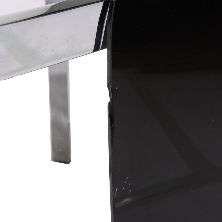 Pair Of Vintage Mid Century Modern Chrome & Ebonized Glass Top Tables C1960