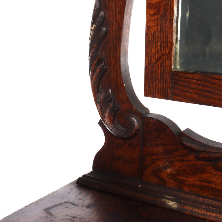 Antique Oak Hotel Wash Stand With Mirror C1920