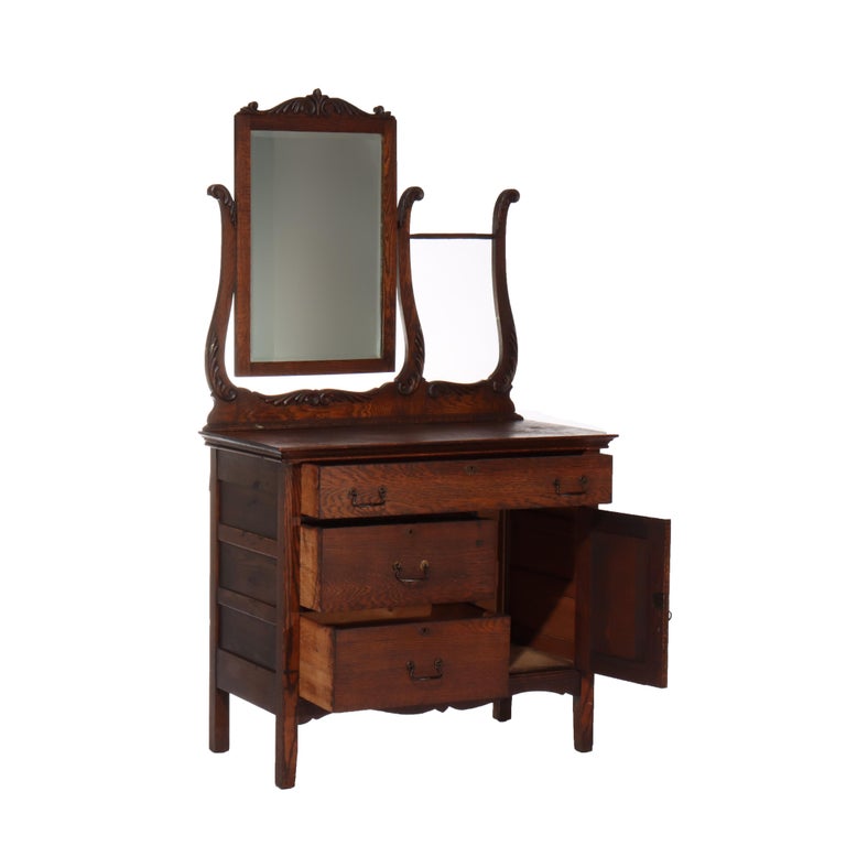 Antique Oak Hotel Wash Stand With Mirror C1920