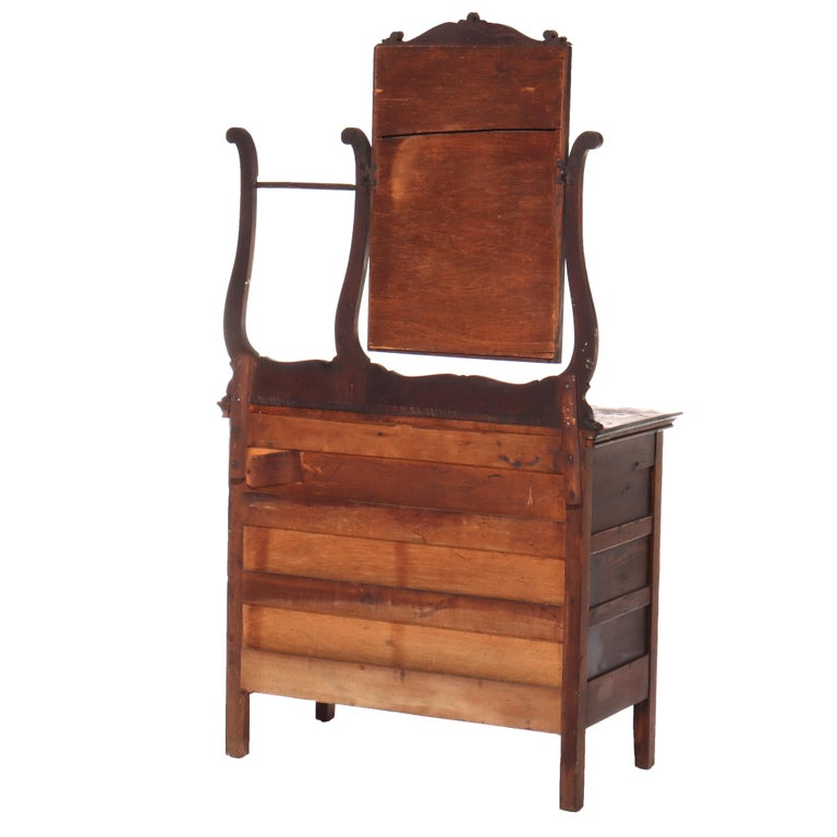 Antique Oak Hotel Wash Stand With Mirror C1920