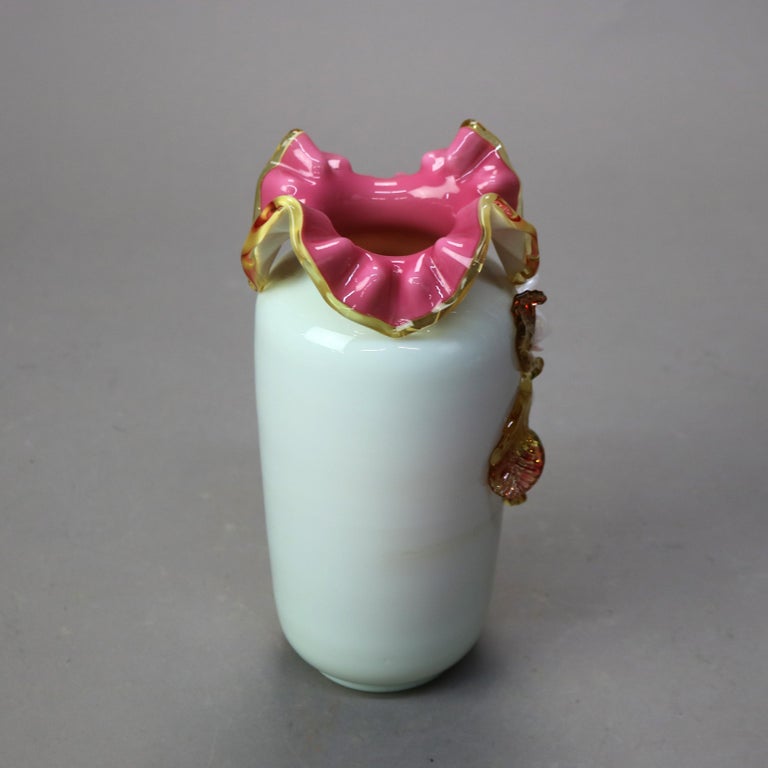 Antique Stevens & Williams Satinware Art Glass with Applied Florals C1890